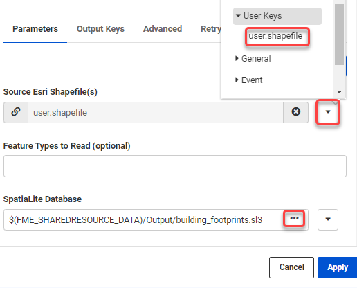 Setting Shapefile and Spatialite parameters